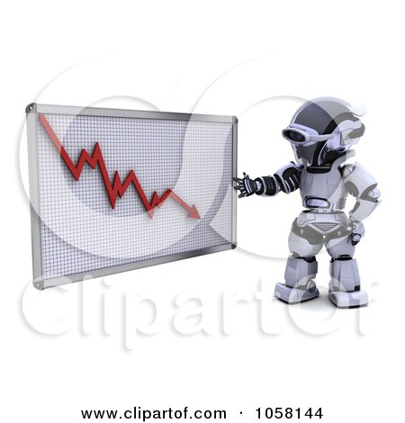 Royalty-Free CGI Clip Art Illustration of a 3d Robot Discussing A Decline Graph by KJ Pargeter