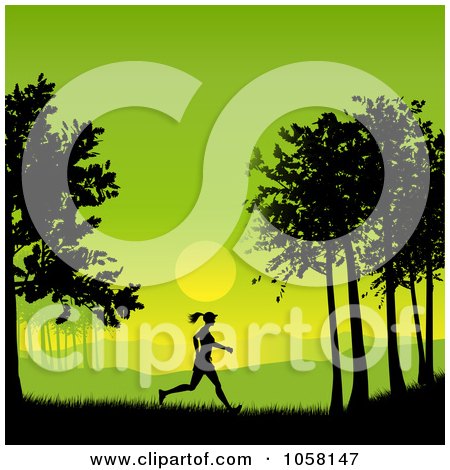 Royalty-Free Vector Clip Art Illustration of a Silhouetted Woman Jogging At Sunrise by KJ Pargeter