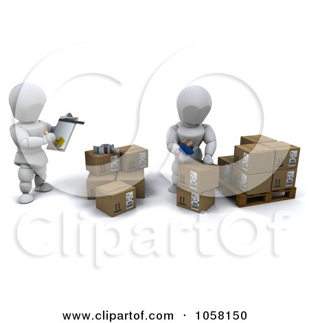 Royalty-Free CGI Clip Art Illustration of 3d White Characters Shipping Packages by KJ Pargeter