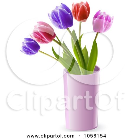 Royalty-Free Vector Clip Art Illustration of Spring Tulips In A Pink Vase by elaineitalia