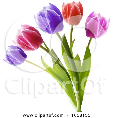 Royalty-Free Vector Clip Art Illustration of Spring Tulips In Purple, Pink And Red by elaineitalia