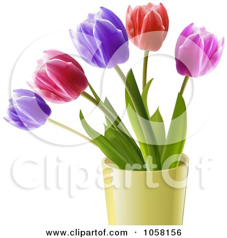 Royalty-Free Vector Clip Art Illustration of Spring Tulips In A Yellow Vase by elaineitalia