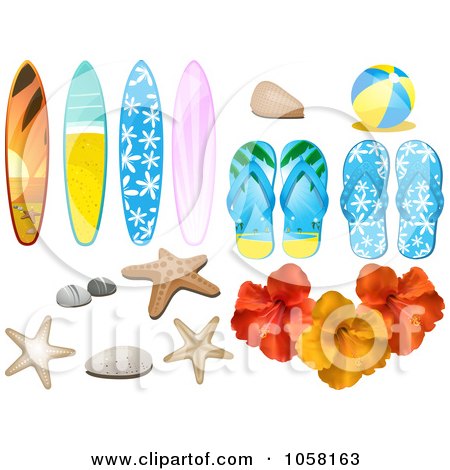 Royalty-Free Vector Clip Art Illustration of a Digital Collage Of Summer Time Beach Design Elements by elaineitalia