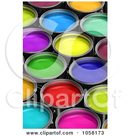 Royalty-Free CGI Clip Art Illustration of 3d Paint Buckets Of Different Colors by stockillustrations