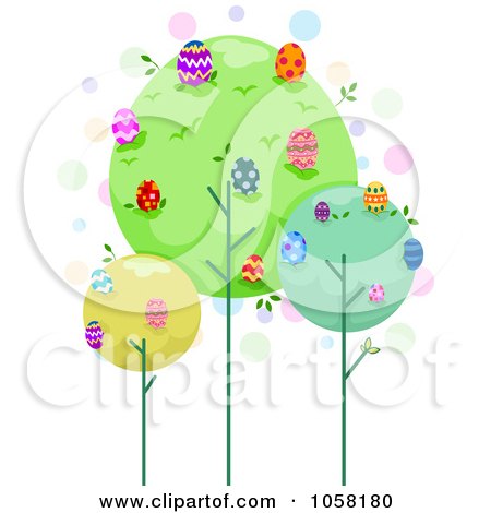 Royalty-Free Vector Clip Art Illustration of Trees With Easter Eggs In The Canopies by BNP Design Studio