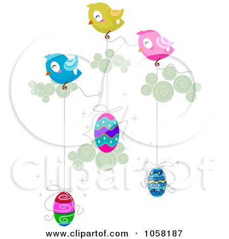 Royalty-Free Vector Clip Art Illustration of Easter Birds Transporting Decorated Eggs by BNP Design Studio