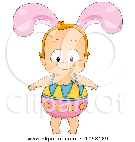 Royalty-Free Vector Clip Art Illustration of an Easter Toddler Wearing An Egg Shell And Bunny Ears by BNP Design Studio