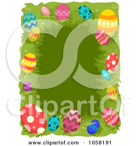 Royalty-Free Vector Clip Art Illustration of an Easter Frame Of Colorful Eggs Over Grass by BNP Design Studio