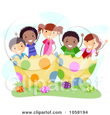 Royalty-Free Vector Clip Art Illustration of Easter Kids In Giant Egg Shells by BNP Design Studio