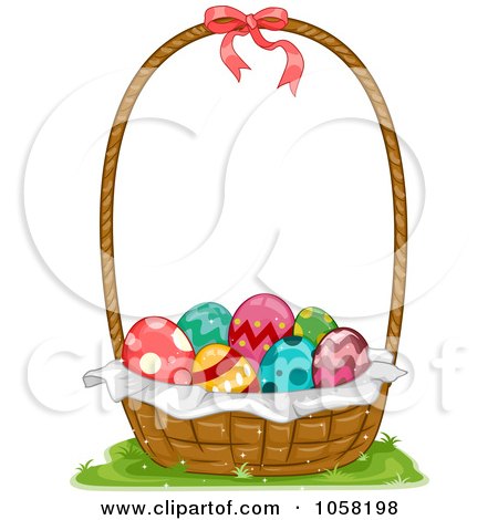 Royalty-Free Vector Clip Art Illustration of a Basket Of Decorated Easter Eggs by BNP Design Studio