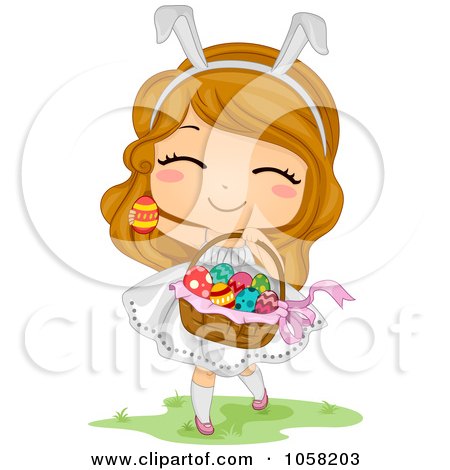 Royalty-Free Vector Clip Art Illustration of an Easter Girl Carrying A Basket Of Eggs by BNP Design Studio