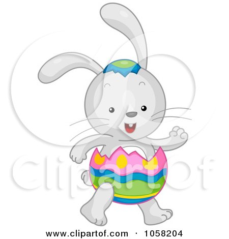 Royalty-Free Vector Clip Art Illustration of an Easter Bunny Wearing An Egg Shell Suit by BNP Design Studio