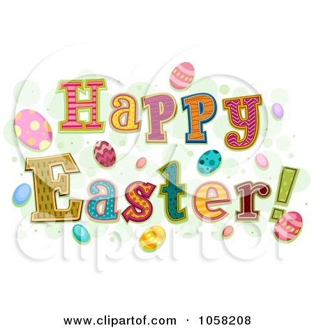 Royalty-Free Vector Clip Art Illustration of a Happy Easter Greeting With Eggs And Bubbles by BNP Design Studio