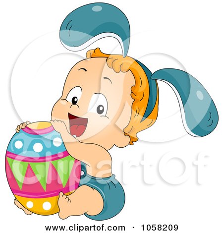 Royalty-Free Vector Clip Art Illustration of a Toddler In A Bunny Costume, Holding An Easter Egg by BNP Design Studio