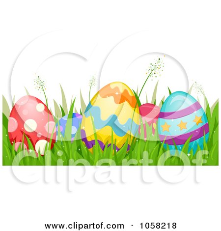 Royalty-Free Vector Clip Art Illustration of Easter Eggs Nestled In Spring Grass by BNP Design Studio