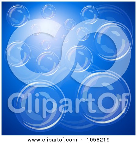 Royalty-Free Vector Clip Art Illustration of a Background Of Bubbles And Light Over Blue by Oligo