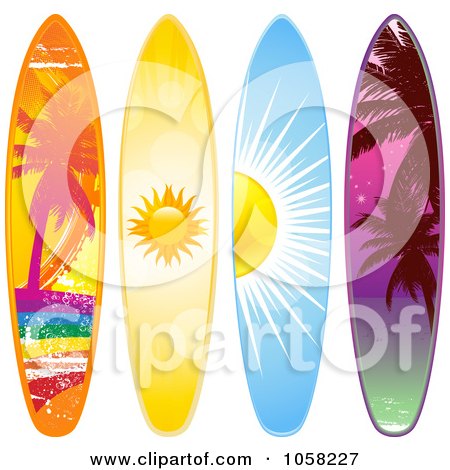Royalty-Free Vector Clip Art Illustration of a Digital Collage Of Surf Boards With Summer Designs by elaineitalia
