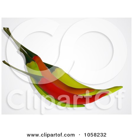 Royalty-Free Vector Clip Art Illustration of Four Red, Green And Orange Chili Peppers by elaineitalia