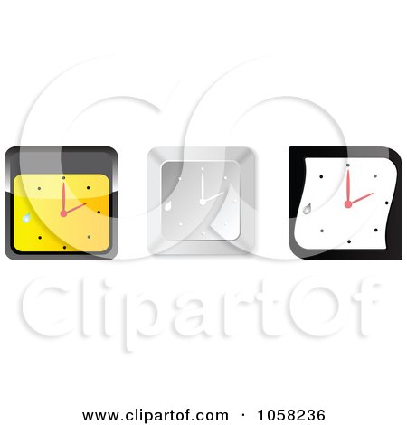 Royalty-Free Vector Clip Art Illustration of a Digital Collage Of 3d Wall Clocks With Droplets by Andrei Marincas