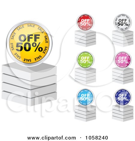 Royalty-Free Vector Clip Art Illustration of a Digital Collage Of 3d Discount Buttons On Stacks by Andrei Marincas
