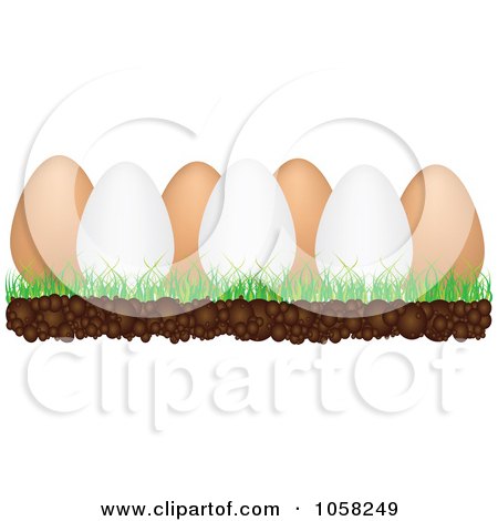 Royalty-Free Vector Clip Art Illustration of a 3d White And Brown Eggs In Grass by Andrei Marincas