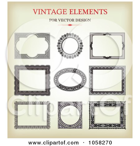 Royalty-Free Vector Clip Art Illustration of a Digital Collage Of Brown Sketches Of Ornate Frames by Eugene