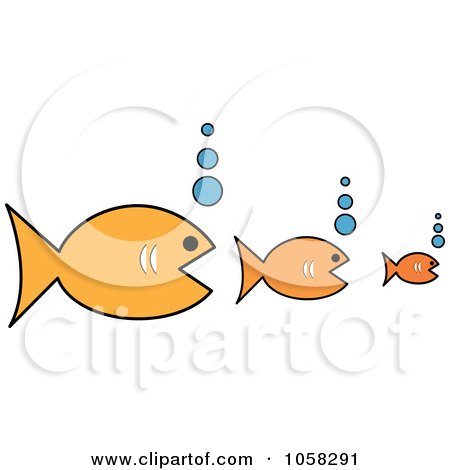 Royalty-Free Vector Clip Art Illustration of Three Orange Fish, The Bigger Ones Eating The Smaller Ones by Pams Clipart