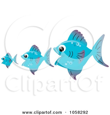 Royalty-Free Vector Clip Art Illustration of Three Blue Fish, The Bigger Ones Eating The Smaller Ones by Pams Clipart