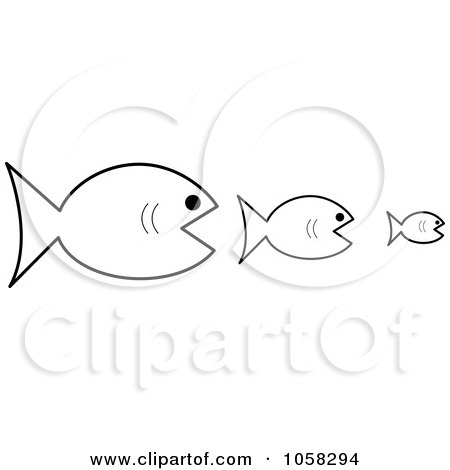 Royalty-Free Vector Clip Art Illustration of Three Outlined Fish, The Bigger Ones Eating The Smaller Ones by Pams Clipart