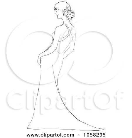 Royalty-Free Vector Clip Art Illustration of an Outlined Bride Leaning In Her Gown by Pams Clipart