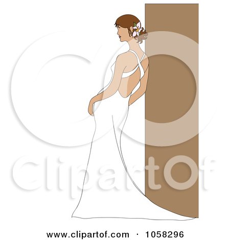 Royalty-Free Vector Clip Art Illustration of a Brunette Bride Leaning In Her Gown - 2 by Pams Clipart