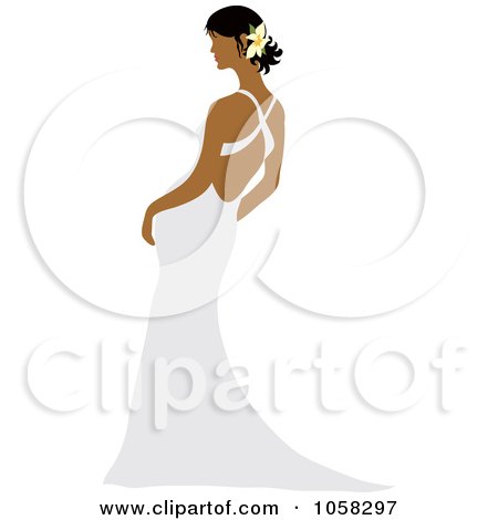 Royalty-Free Vector Clip Art Illustration of a Hispanic Bride Leaning In Her Gown by Pams Clipart