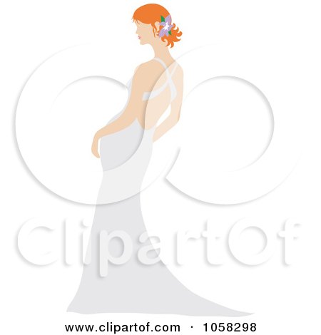 Royalty-Free Vector Clip Art Illustration of a Red Haired Bride Leaning In Her Gown by Pams Clipart