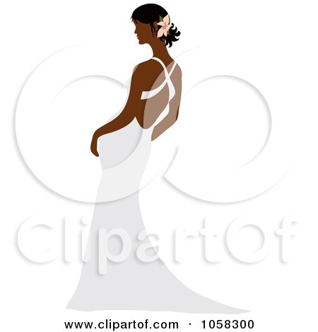 Royalty-Free Vector Clip Art Illustration of a Black Bride Leaning In Her Gown by Pams Clipart