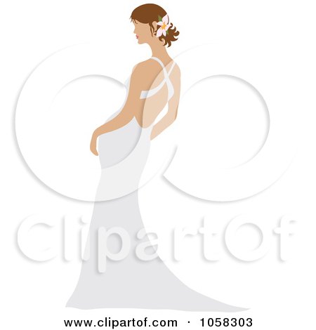 Royalty-Free Vector Clip Art Illustration of a Brunette Bride Leaning In Her Gown - 1 by Pams Clipart