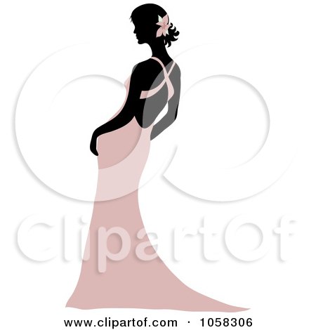 Royalty-Free Vector Clip Art Illustration of a Silhouetted Bride Leaning In A Pink Gown by Pams Clipart