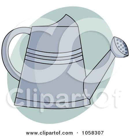 Royalty-Free Vector Clip Art Illustration of a Metal Watering Can Over A Green Oval by Pams Clipart