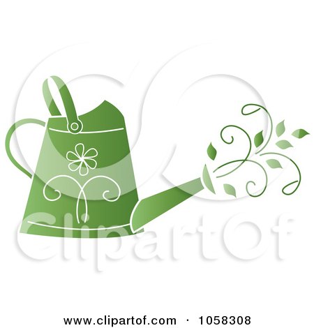 Royalty-Free Vector Clip Art Illustration of a Green Floral Watering Can With Vines by Pams Clipart