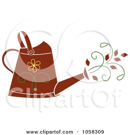 Royalty-Free Vector Clip Art Illustration of a Brown Floral Watering Can With Vines by Pams Clipart
