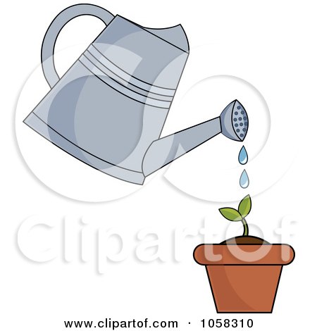 Royalty-Free Vector Clip Art Illustration of a Watering Can Over A Seedling Plant by Pams Clipart