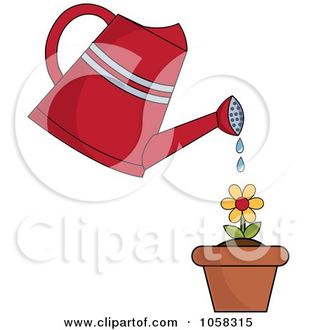 Royalty-Free Vector Clip Art Illustration of a Watering Can Over A Flowering Plant by Pams Clipart