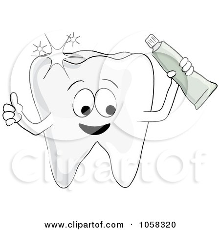 Royalty-Free Vector Clip Art Illustration of a Sparkly Tooth Character Holding Paste by Pams Clipart