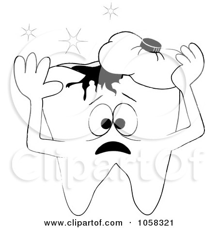 Royalty-Free Vector Clip Art Illustration of a Coloring Page Outline Of A Tooth With An Aching Cavity And Ice Pack by Pams Clipart