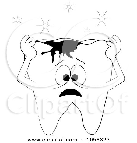 Royalty-Free Vector Clip Art Illustration of a Coloring Page Outline Of An Aching Tooth With A Cavity by Pams Clipart