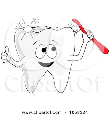 Royalty-Free Vector Clip Art Illustration of a Sparkling Tooth Character Holding A Brush by Pams Clipart