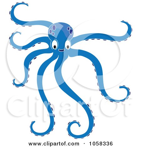 Royalty-Free Vector Clip Art Illustration of a Blue Octopus With Long Tentacles by Pams Clipart
