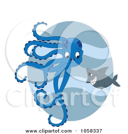 Royalty-Free Vector Clip Art Illustration of a Shark Approaching An Octopus by Pams Clipart