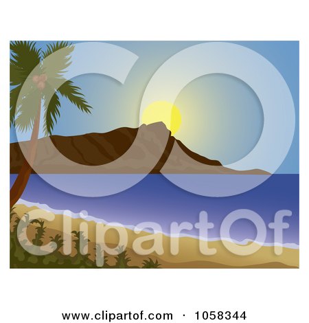 Royalty-Free Vector Clip Art Illustration of a Scenic Beach View Of Diamond Head, Hawaii by Pams Clipart