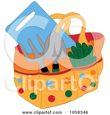 Royalty-Free Vector Clip Art Illustration of a Gardening Tote Bag With Tools by Pams Clipart