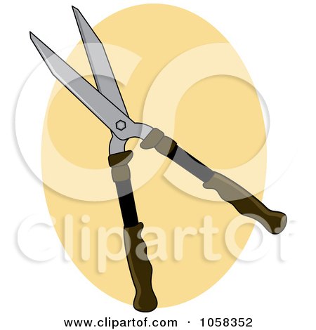 Royalty-Free Vector Clip Art Illustration of Gardening Shears Over A Beige Oval by Pams Clipart